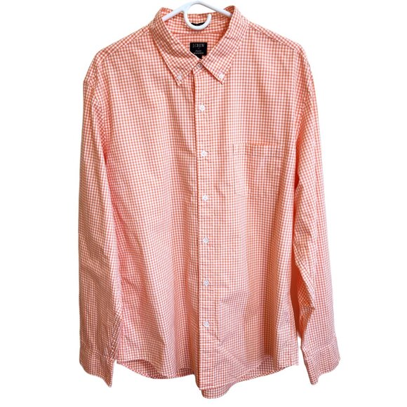 J. Crew Button Down Long Sleeved Shirt Soft Coral & White Check Size Slim XL - Picture 1 of 15